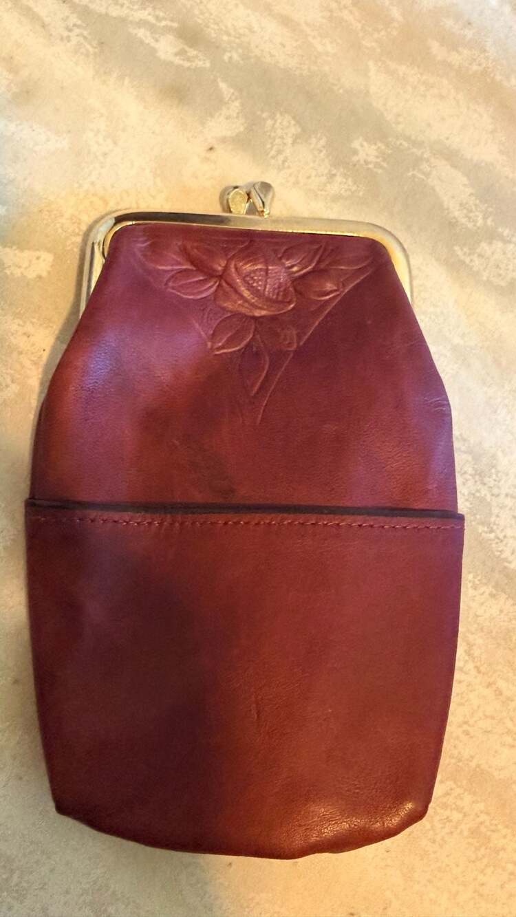 Vintage Rolfs Leather Kiss-Lock Coin and Cigarette Pouch with Floral Embossing